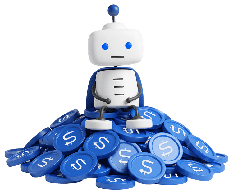 mascot sitting on coins